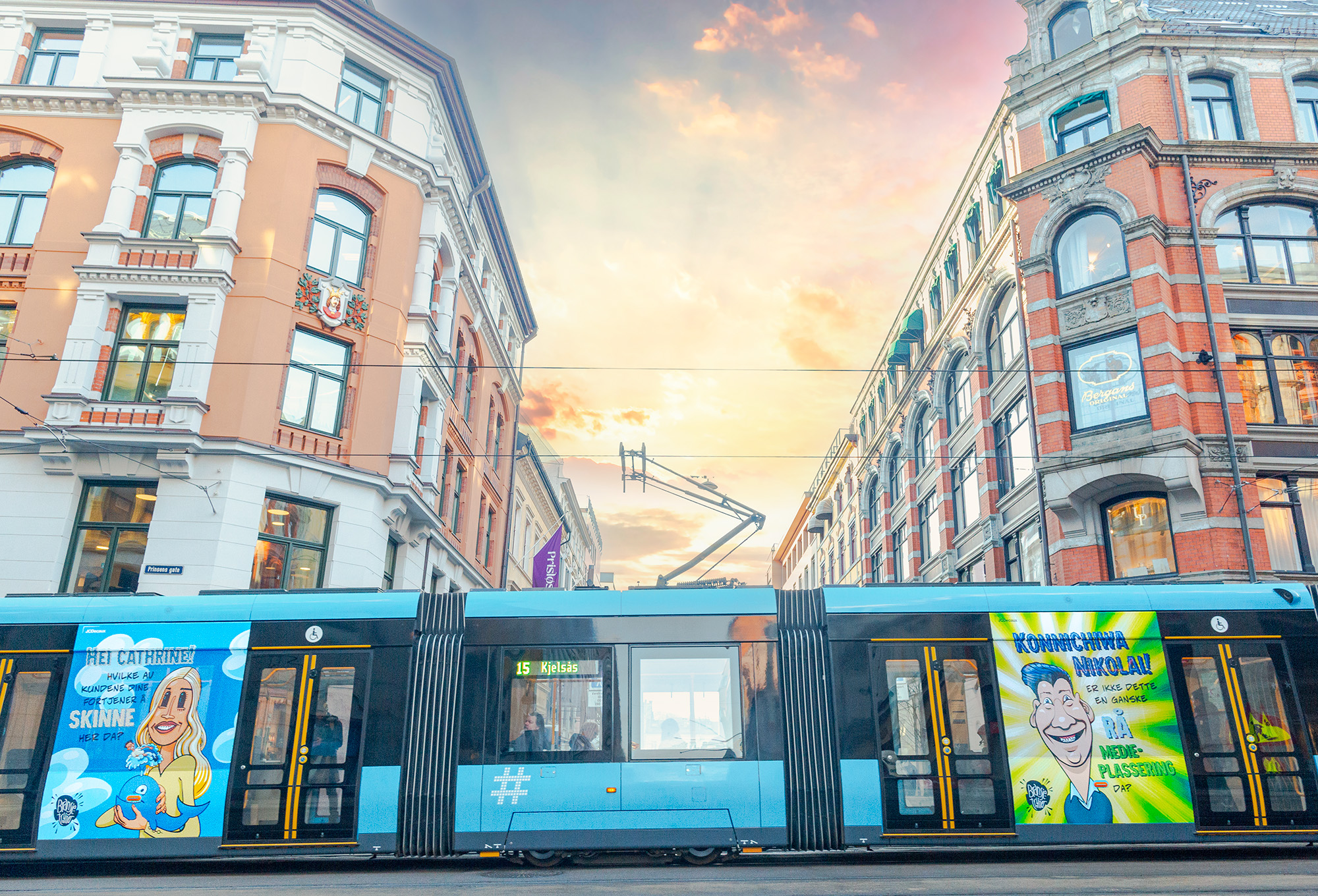 JCDecaux-Bransjetryner-Trikk-Cathrine-Nikolai-2 Trikk med utvendig kollekivreklame i Oslo Sentrum.