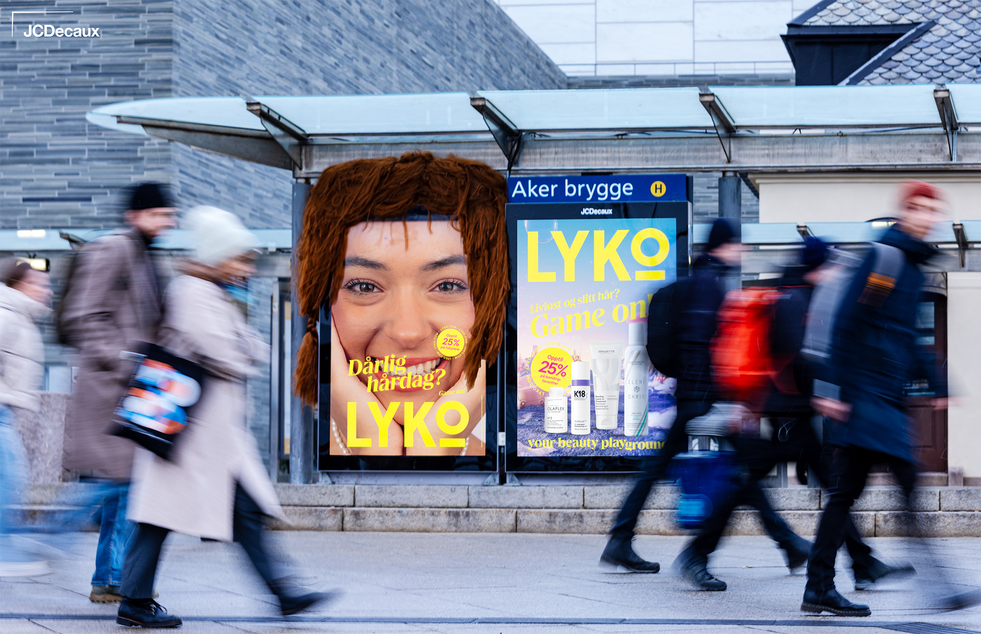 Lyko-Trikk-Aker-Brygge-Leskur-Eurosize-1 Reklame for Lykos hårkampanje på Aker Brygge,